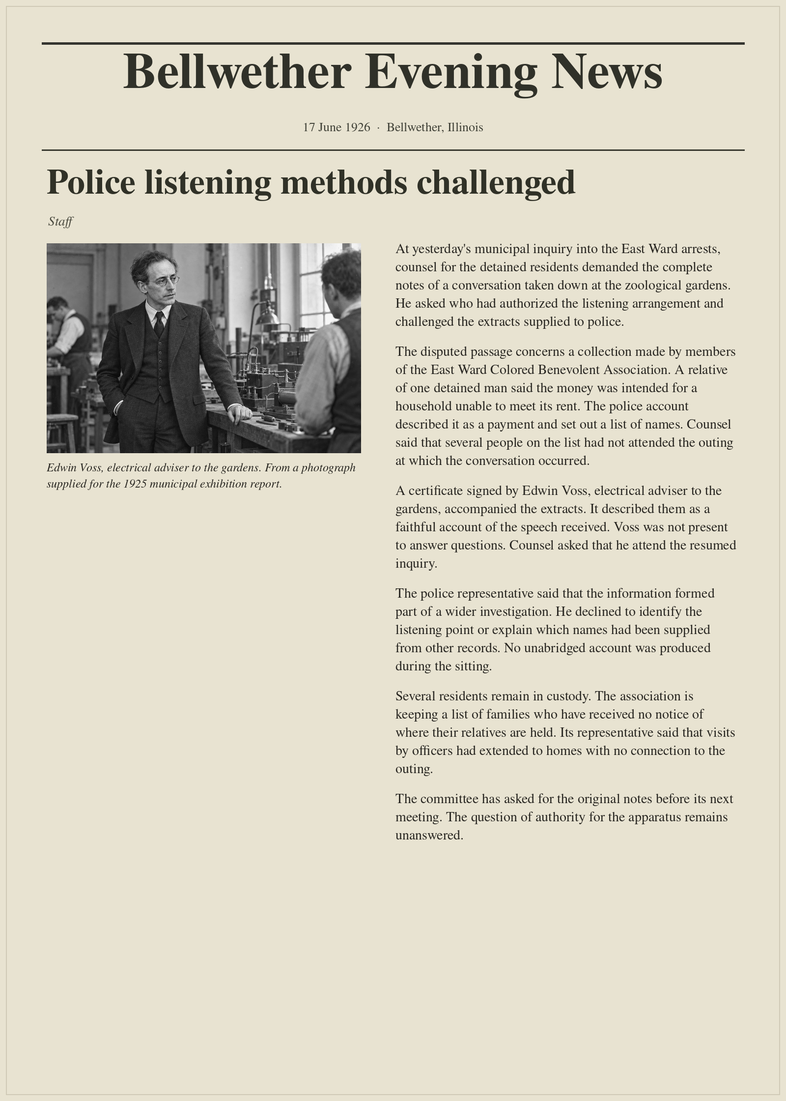 Bellwether Evening News, 17 June 1926; full page with the earlier civic-work photograph.