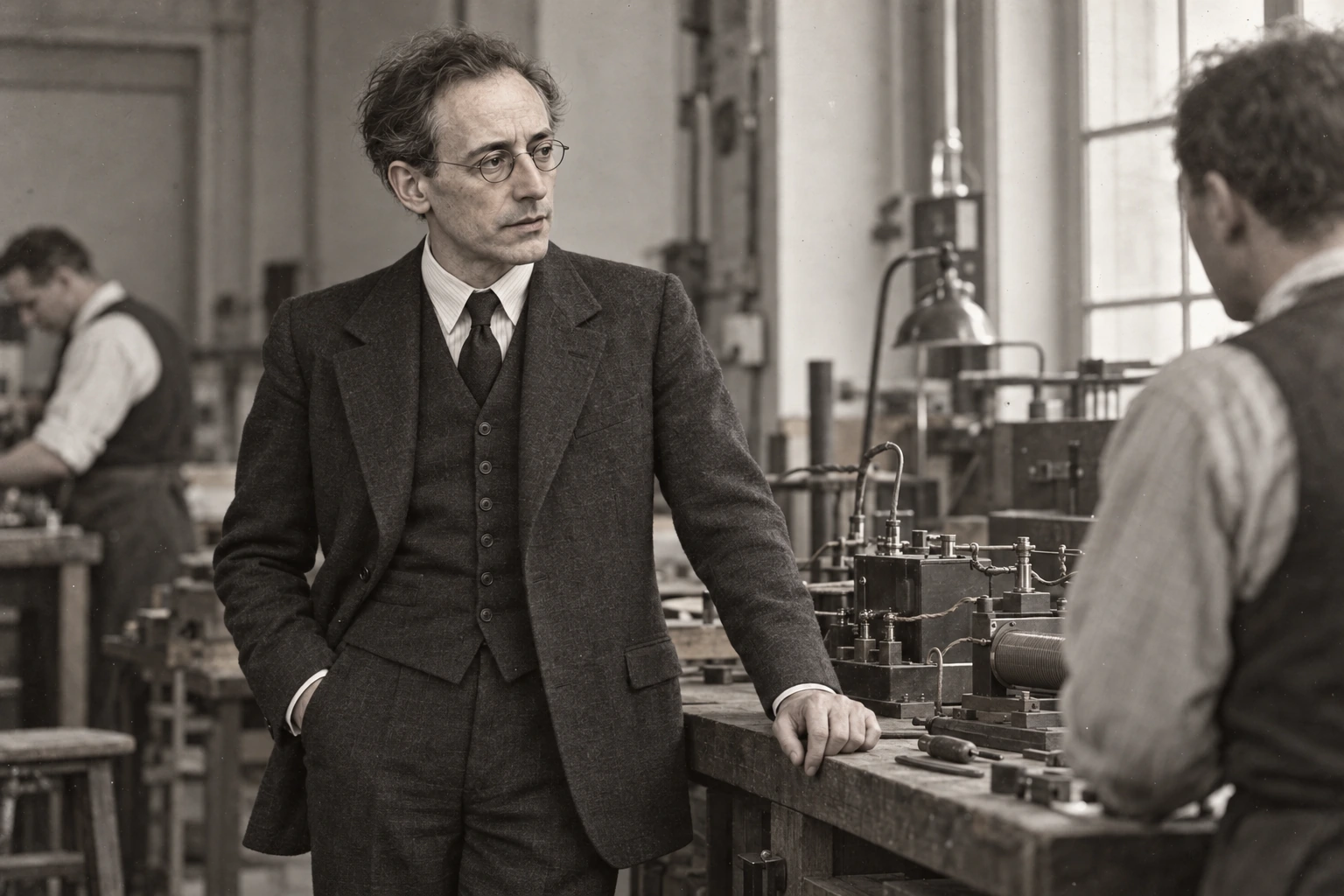 Edwin Voss in an ordinary workshop, from the 1925 municipal exhibition report.
