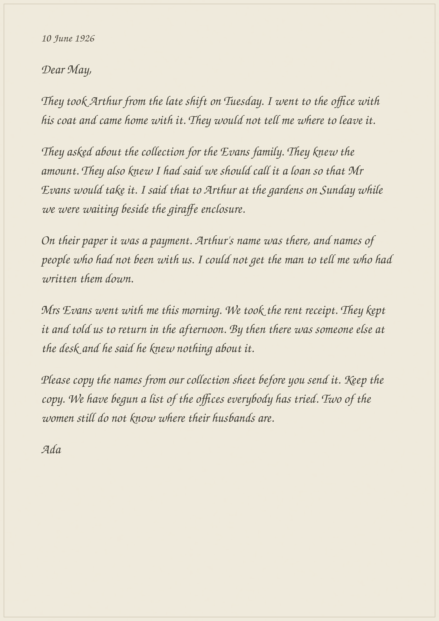 Letter to May, 10 June 1926.