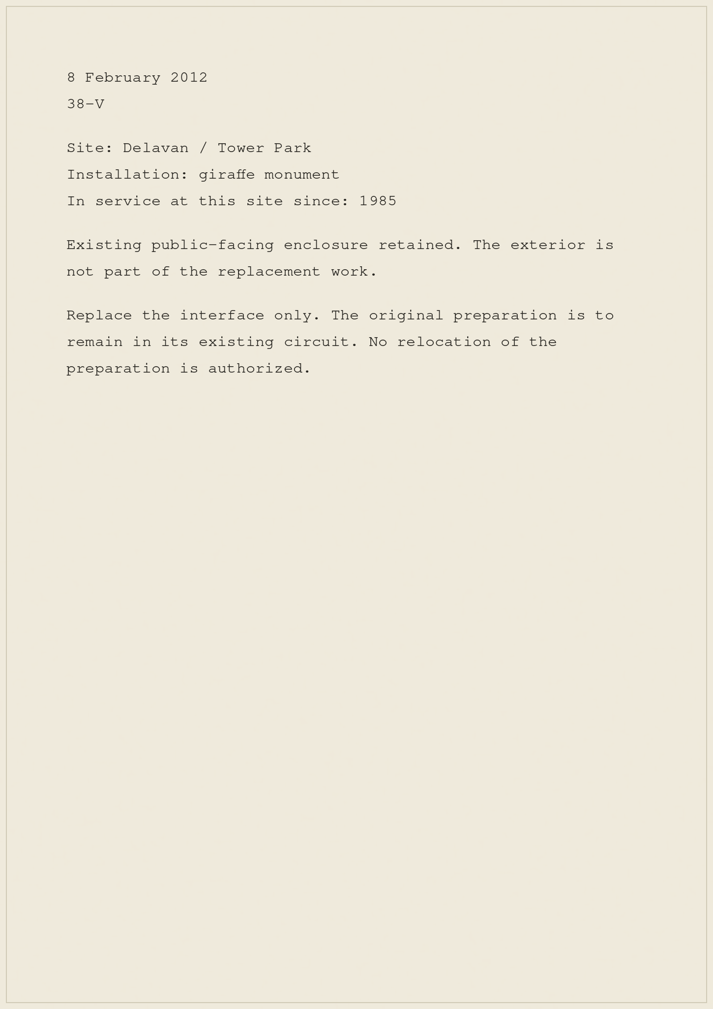 2012 site-service sheet; the accompanying transcription contains its details.