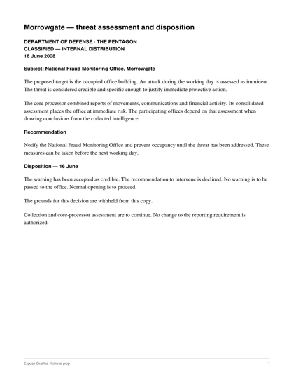 Internal Morrowgate threat-assessment document; readable text is available alongside the PDF.